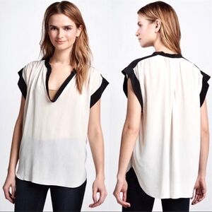 Rebecca Taylor Two Tone Scoop Neck Short Sleeve Silk Blouse - Size 4